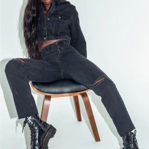 Princess Polly Black Attica Knee Rip Jeans